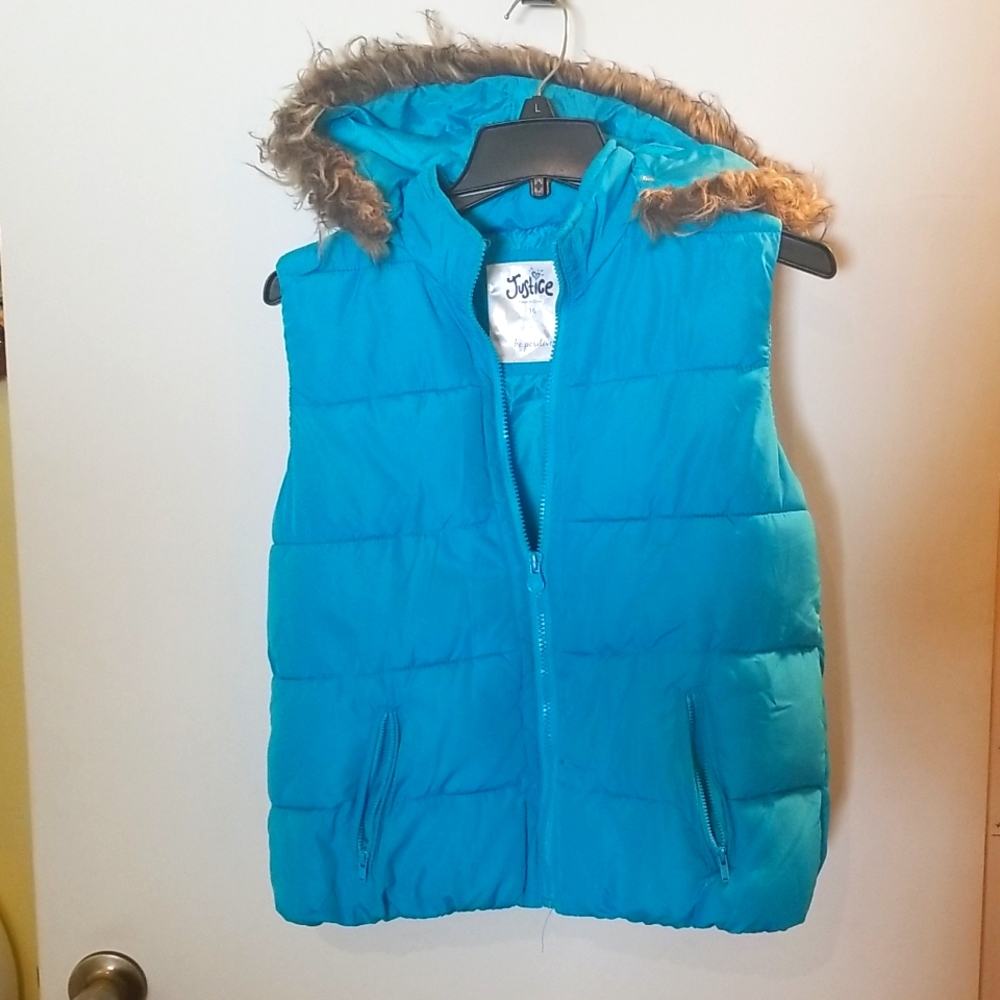 Justice Blue Fur Puffer Vest - Size 16